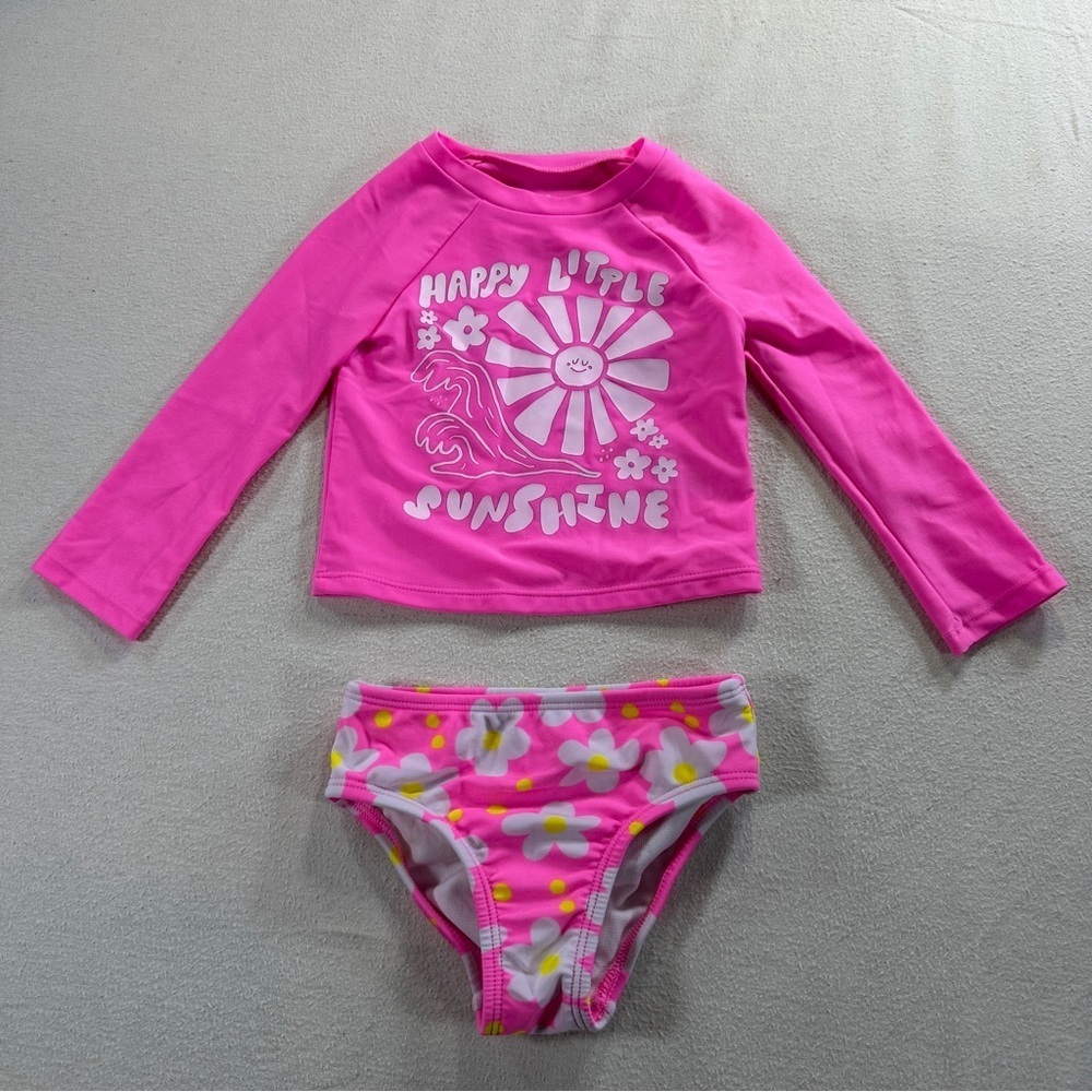 Cat & Jack Pink Floral Kids Swim Rashguard Set Sz18M